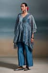 Dressfolk_Blue Chanderi V-neck Ekaa Kaftan With Pant _Online_at_Aza_Fashions