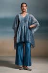 Buy_Dressfolk_Blue Chanderi V-neck Ekaa Kaftan With Pant _Online_at_Aza_Fashions