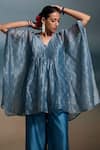 Buy_Dressfolk_Blue Chanderi V-neck Ekaa Kaftan With Pant 