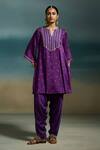 Buy_Dressfolk_Purple Modal, Satin Foil Printing, Zari Split V-neck Revati Printed Kurta Set _Online_at_Aza_Fashions