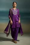 Buy_Dressfolk_Purple Modal, Satin Foil Printing, Zari Split V-neck Revati Printed Kurta Set _at_Aza_Fashions