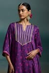 Buy_Dressfolk_Purple Modal, Satin Foil Printing, Zari Split V-neck Revati Printed Kurta Set 