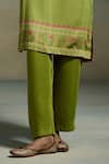 Dressfolk_Green Modal, Satin Embroidery, Sequins Split Kiyana Placement Print Kurta Set _Online_at_Aza_Fashions