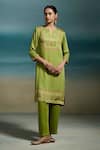 Buy_Dressfolk_Green Modal, Satin Embroidery, Sequins Split Kiyana Placement Print Kurta Set _Online_at_Aza_Fashions