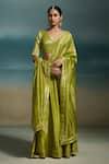 Buy_Dressfolk_Green Chanderi Zari V-neck Rasmiya Woven Lehenga Set _at_Aza_Fashions