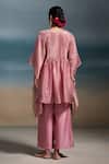Shop_Dressfolk_Pink Chanderi Embroidery, Sequins V-neck Mishti Pleated Kaftan With Pant _at_Aza_Fashions
