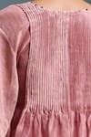 Dressfolk_Pink Chanderi Embroidery, Sequins V-neck Mishti Pleated Kaftan With Pant _at_Aza_Fashions
