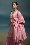 Buy_Dressfolk_Pink Chanderi Zari V-neck Anandita Kurta Sharara Set _Online_at_Aza_Fashions