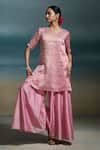 Shop_Dressfolk_Pink Chanderi Zari V-neck Anandita Kurta Sharara Set _Online_at_Aza_Fashions