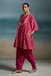 Dressfolk_Pink Modal Sequins Split V-neck Kritika Printed Kurta Set _Online_at_Aza_Fashions