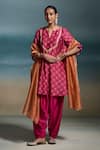 Buy_Dressfolk_Pink Modal Sequins Split V-neck Kritika Printed Kurta Set _at_Aza_Fashions