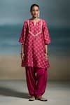 Dressfolk_Pink Modal Sequins Split V-neck Kritika Printed Kurta Set _at_Aza_Fashions