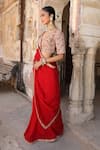 Buy_Amoree india_Red Organza, Silk Embroidery, Zari, Mirrors Laal Surakh Saree And Blouse Set _Online_at_Aza_Fashions