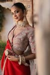 Shop_Amoree india_Red Organza, Silk Embroidery, Zari, Mirrors Laal Surakh Saree And Blouse Set _Online_at_Aza_Fashions