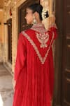 Shop_Amoree india_Red Silk, Handloom Cotton Embroidery Collared Ruhani Kurta Sharara Set _at_Aza_Fashions