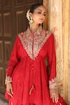 Buy_Amoree india_Red Silk, Handloom Cotton Embroidery Collared Ruhani Kurta Sharara Set 