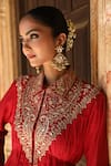 Shop_Amoree india_Red Silk, Handloom Cotton Embroidery Collared Ruhani Kurta Sharara Set 