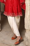 Amoree india_Red Silk Embroidery, Sequins Round Neck Zaheen Floral Short Anarkali Set _Online_at_Aza_Fashions