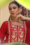 Buy_Amoree india_Red Silk Embroidery, Sequins Round Neck Zaheen Floral Short Anarkali Set _Online_at_Aza_Fashions