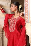 Shop_Amoree india_Red Silk Embroidery, Sequins Round Neck Zaheen Floral Short Anarkali Set _Online_at_Aza_Fashions