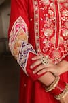 Shop_Amoree india_Red Silk Embroidery, Sequins Round Neck Zaheen Floral Short Anarkali Set 