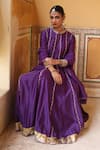 Shop_Amoree india_Purple Silk Embroidery, Gota Patti, Zari Keyhole Kundan Anarkali With Dupatta _Online_at_Aza_Fashions