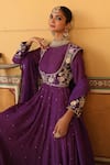 Buy_Amoree india_Purple Silk Embroidery, Zari Round Neck Kashni Anarkali Set _Online_at_Aza_Fashions