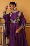 Shop_Amoree india_Purple Silk Embroidery, Zari Round Neck Kashni Anarkali Set _Online_at_Aza_Fashions