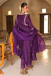 Shop_Amoree india_Purple Silk Embroidery, Beads, Zari V-neck Butti Work Kurta Set _at_Aza_Fashions