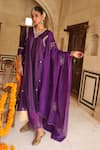 Buy_Amoree india_Purple Silk Embroidery, Beads, Zari V-neck Butti Work Kurta Set _at_Aza_Fashions
