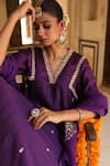 Buy_Amoree india_Purple Silk Embroidery, Beads, Zari V-neck Butti Work Kurta Set 