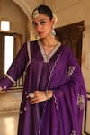 Shop_Amoree india_Purple Silk Embroidery, Beads, Zari V-neck Butti Work Kurta Set 