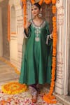 Buy_Amoree india_Green Silk Zari, Embroidery V-neck Heena Kurta Set 