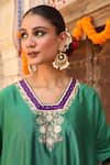 Amoree india_Green Silk Embroidery, Sequins, Tassels V-neck Hazel Kaftan Set _Online_at_Aza_Fashions
