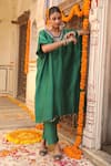 Amoree india_Green Silk Embroidery, Sequins, Tassels V-neck Hazel Kaftan Set _at_Aza_Fashions