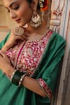 Amoree india_Green Silk Embroidery Round Neck Hayaat Kaftan Set _Online_at_Aza_Fashions