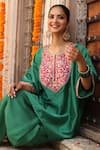 Buy_Amoree india_Green Silk Embroidery Round Neck Hayaat Kaftan Set _Online_at_Aza_Fashions