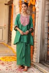 Buy_Amoree india_Green Silk Embroidery Round Neck Hayaat Kaftan Set _at_Aza_Fashions