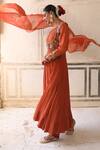Amoree india_Rust Silk Embroidery, Zari, Stones, Foil Printing, Beads Jacket And Anarkali Set _at_Aza_Fashions