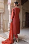 Shop_Amoree india_Rust Silk Embroidery, Zari, Gota Patti Split V-neck Sahiba Kurta Set _at_Aza_Fashions