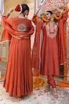 Shop_Amoree india_Rust Silk Embroidery, Zari, Gota Patti Split V-neck Sahiba Kurta Set _Online_at_Aza_Fashions