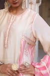 Amoree india_Ivory Silk Embroidery Round Neck Mishthi Gathered Kurta Set _Online_at_Aza_Fashions