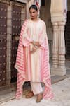Buy_Amoree india_Ivory Silk Embroidery Round Neck Mishthi Gathered Kurta Set _Online_at_Aza_Fashions