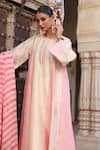 Amoree india_Ivory Silk Embroidery Round Neck Mishthi Gathered Kurta Set _at_Aza_Fashions