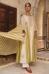 Buy_Amoree india_Ivory Silk Embroidery, Sequins Round Neck Mishthi Gathered Kurta Set _Online_at_Aza_Fashions