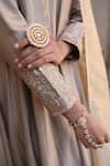 Amoree india_Gray Silk Embroidery V-neck Pal Anarkali With Dupatta _Online_at_Aza_Fashions