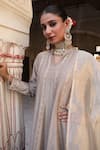 Buy_Amoree india_Gray Silk Embroidery V-neck Pal Anarkali With Dupatta _Online_at_Aza_Fashions
