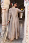 Shop_Amoree india_Gray Silk Embroidery V-neck Pal Anarkali With Dupatta _at_Aza_Fashions