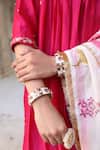 Amoree india_Pink Silk Embroidery, Foil Printing, Zari Mandarin Collar Laxmi Rani Suit Set _Online_at_Aza_Fashions