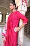Shop_Amoree india_Pink Silk Embroidery, Foil Printing, Zari Mandarin Collar Laxmi Rani Suit Set _Online_at_Aza_Fashions